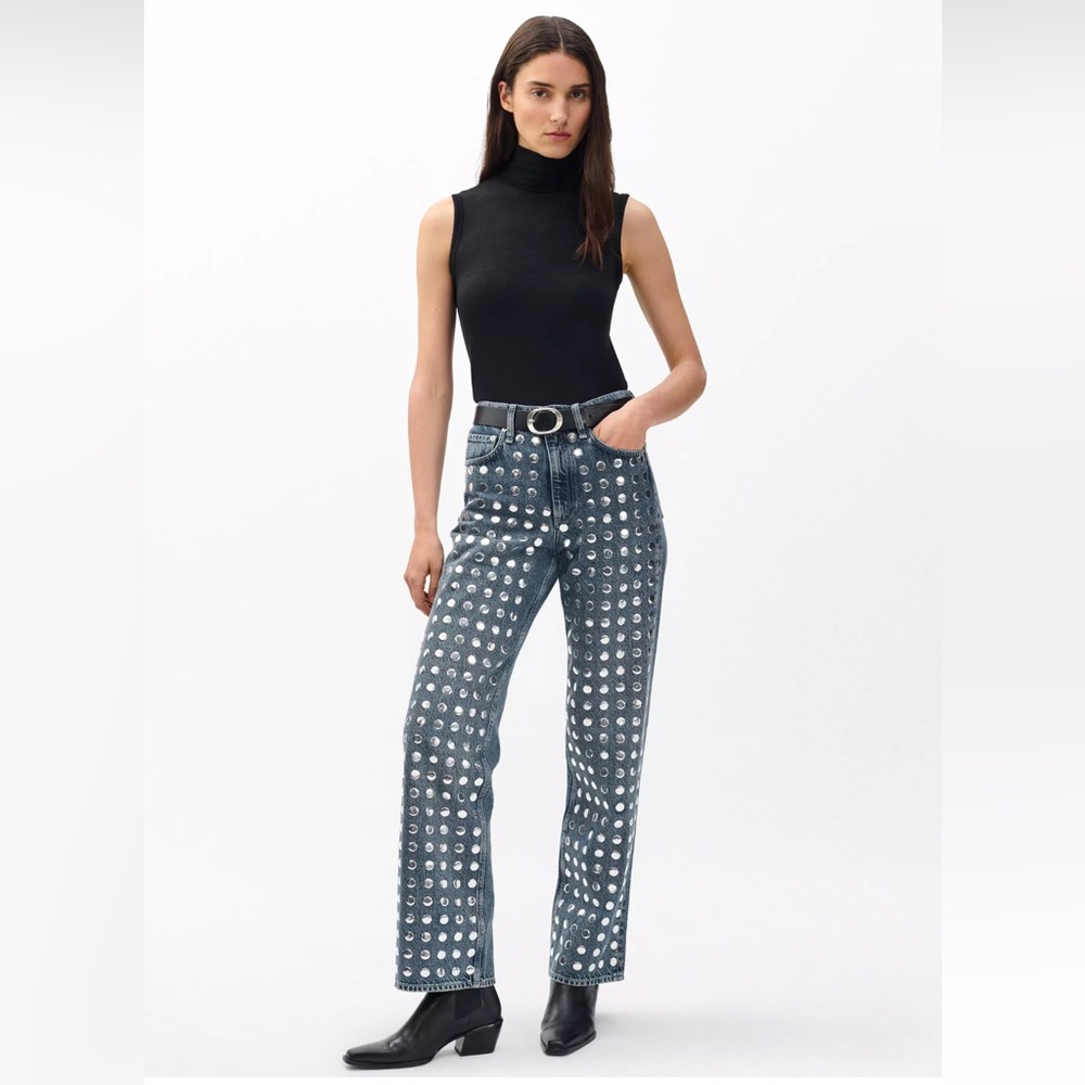 Rag & Bone Shea Relaxed Straight Jeans in Studded Kingston Size 28
